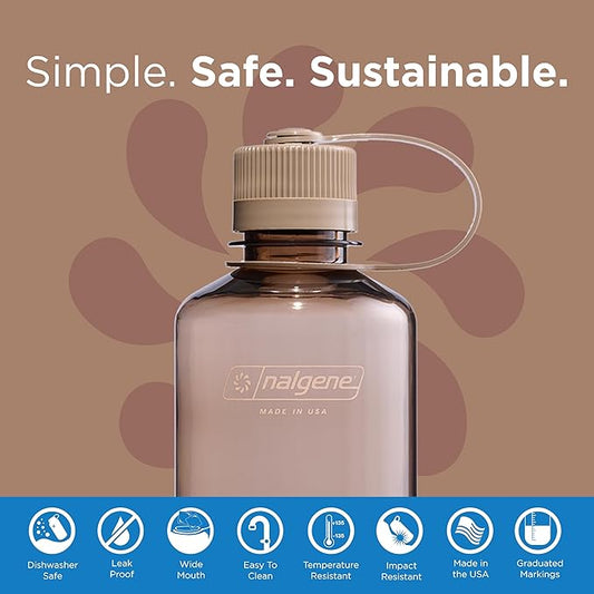 Nalgene Sustain Tritan BPA-Free Water Bottle Made with Material Derived from 50% Plastic Waste (Using ISCC Certified Mass Balance), 16 OZ, Narrow Mouth, Mocha