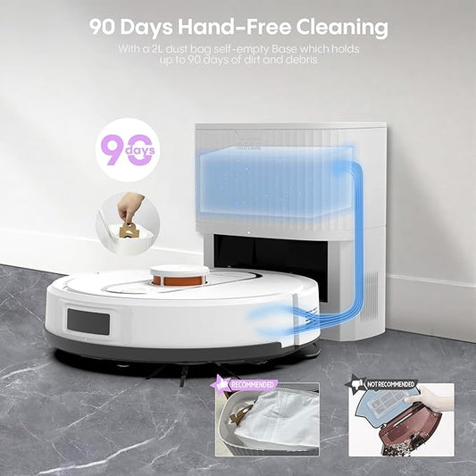 Robot Vacuum and Mop, Robotic Vacuum with Mapping, Self-Emptying Station for 90 Days Hands-Free Cleaning, LiDAR Navigation, No-Go Zones, Wi-Fi/App/Alexa Voice Control, for Carpets and Hard Floors