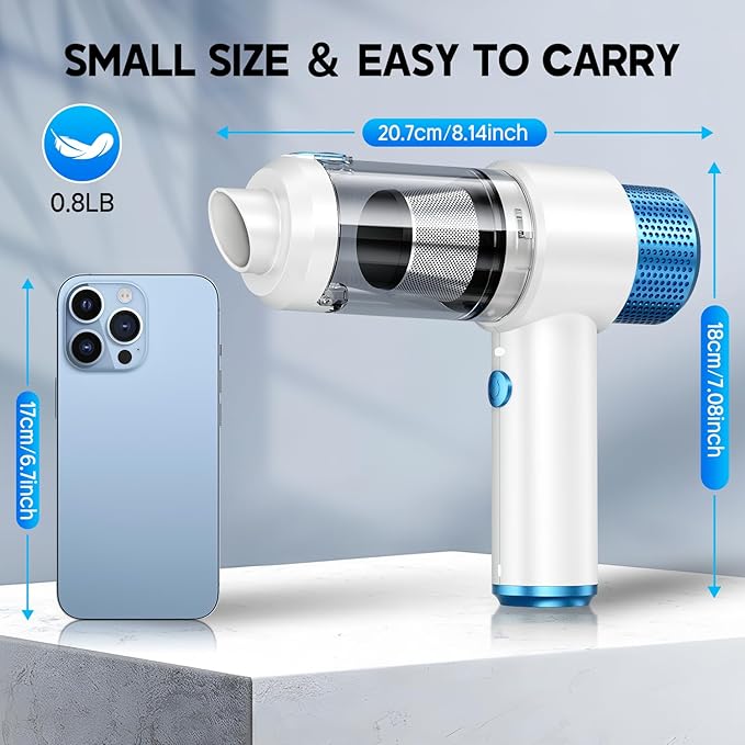 JONYJ Handheld Car Vacuum Cleaner, 16000PA Hand Held Vacuum Portable Cordless, 2 in 1 Air Duster and Vacuum Cleaner with LED Light, Multi-Nozzles, 120W High Power Mini Vacuum for Home, Pet, Office