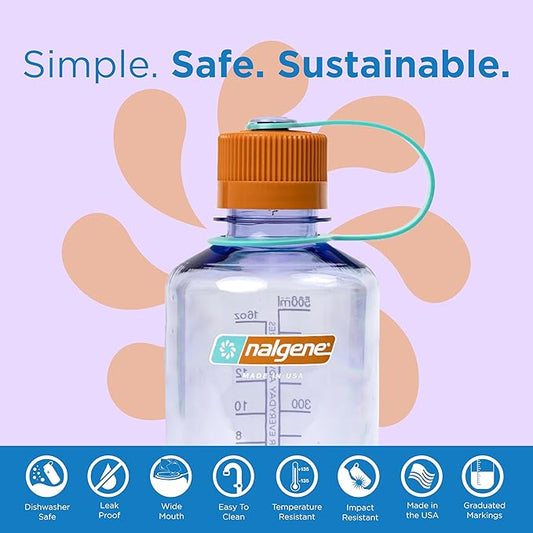 Nalgene Sustain Tritan BPA-Free Water Bottle Made with Material Derived from 50% Plastic Waste (Using ISCC Certified Mass Balance), 16 OZ, Narrow Mouth, Amethyst (Pack of 6)