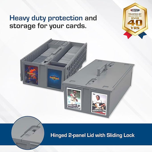 BCW Collectible Card Bin – (2-Pack, Gray) | Holds up to 1600 Cards | Plastic Storage Box for Pokémon, MTG & Sports Cards