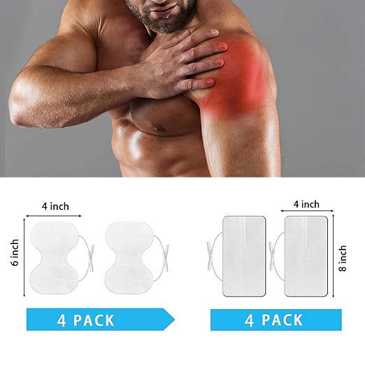 TENS Unit Replacement Pads, 4X8" - 4X6", 8 PCS Premium Thickened Reusable Self-Adhesive Electrode Pads for EMS Muscle Stimulator Massager