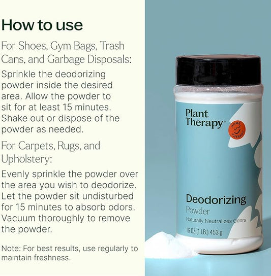 Plant Therapy Deodorizing Powder 16 oz, Odor Eliminator, Carpet Deodorizer, Multi-Use for Deep-Cleaning & Everyday Household Freshness, Powered by Pure Essential Oils