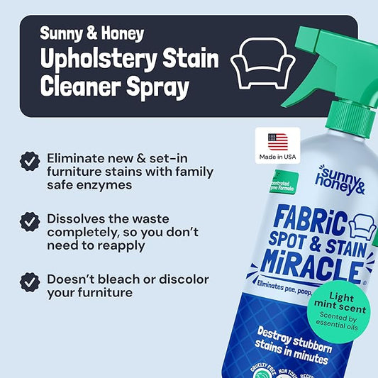 Sunny & Honey Upholstery Cleaner Spray - 32 Fl Oz, Mint - Pet & Kid Safe Stain Remover - Multi-Surface Furniture & Sofa Cleaner Spray - Fast-Drying Pet Stain Remover