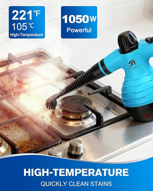 MLMLANT Steam Cleaner, multi-functional portable steam cleaner with a safety lock and a 9-piece accessory set, suitable for steam cleaning carpets, sofas, mattresses, car seats, kitchens