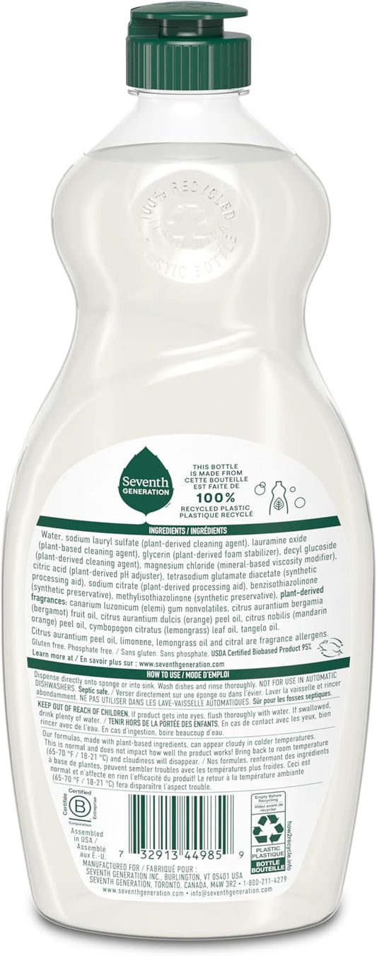 Seventh Generation Dish Liquid Soap Clementine Zest Lemongrass Pack of 6 Dishwashing Soap Liquid Soap 19 oz