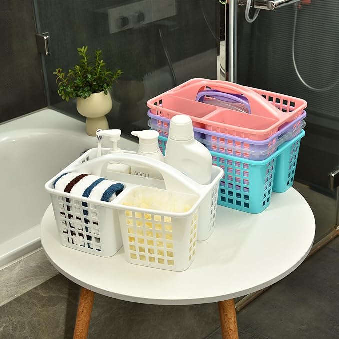 Haundry Plastic Shower Caddy Basket with 3 Compartments, Portable Divided Cleaning Supply Storage Organizer with Handle (Clear)