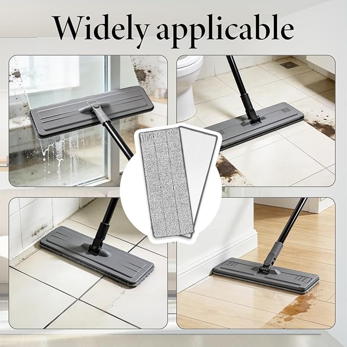 10 Pcs Reusable Mop Pad, 12.6 x 4.7 Inch Gray Mops Replacement Pads Washable Floor Cleaning Mops Pad Compatible with Most Flat Mop for Home, Office, School Cleaning