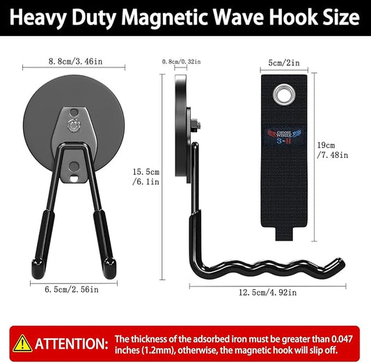 3-H Magnetic Wave Hooks Heavy Duty 2 Pack, Large Magnet Garage Hooks Heavy Duty and Strong Utility Magnetic Tool Holde for Hanging and organizing Garden Power Tool (Black
