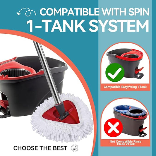 2 Pack Spin Mop Heads Replacements for Ocedar Easywring 1 Tank System Mop Replace Head Attachments, Microfiber Chenille Mop Pad Spin Mop Refill for O Cedar Mop Head