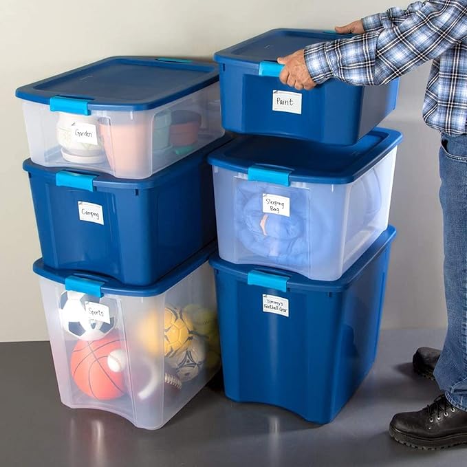 Sterilite 72 Qt./18 Gal. Latching Storage Bin with Clear Base - True Blue