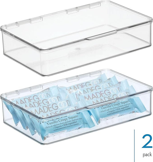 iDesign Plastic Stackable Hinged-Lid Pantry or Kitchen Storage Box - Set of 2 - Clear
