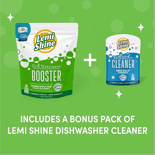 Lemi Shine Natural Dish Detergent Booster - Hard Water Stain Remover - Multi-Use Citric Acid Cleaner - 38 oz