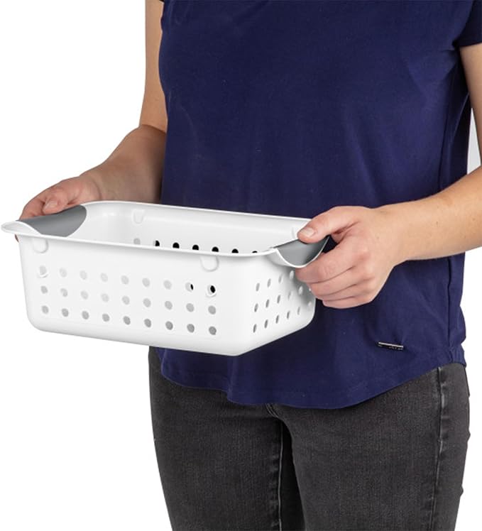 Sterilite 12-Pack Ultra Basket, Open Plastic Bins, Countertop, Cabinet and Closet Organizer, White, Small