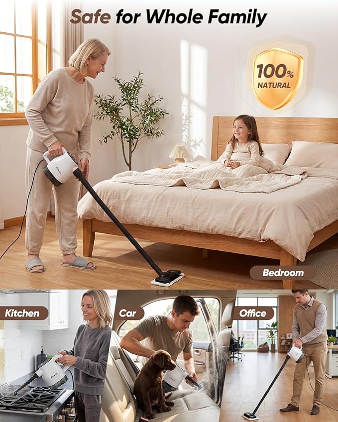 Saker EverSteam Instant-Heat Steam Cleaner for Home,15s Heat-up Handheld Steam Cleaner with Mop Attachment&Fiber Cloths,Portable Continuous Refill Steamer for Cleaning of Floor, Car and Kitchen