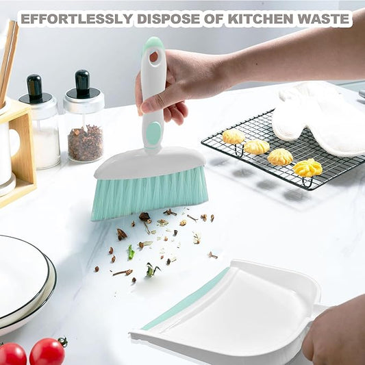 Mini Broom and Dustpan Set Small Broom with Dustpan Combo Set Portable Cleaning Tools for Home Office RV Learning Camping (White+Green)