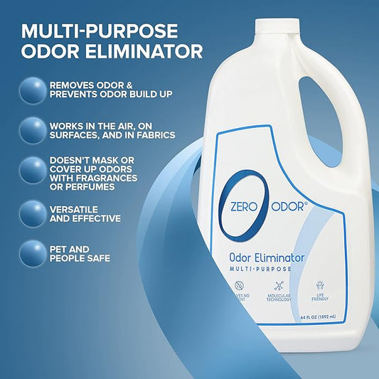 Zero Odor - Multi-Purpose Strong Odor Eliminator for Home, Office, Car, Bathroom, Hotel, Room Deodorizer, and Odor Neutralizer 64oz Refill, 2-Pack