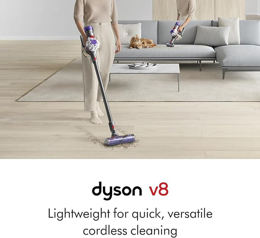 Dyson V8 Cordless Vacuum, Cleans Hard Floors and Carpets, Detangles, Converts to Handheld, 115AW, 2 Power Modes, Up to 40 MinutesÂą