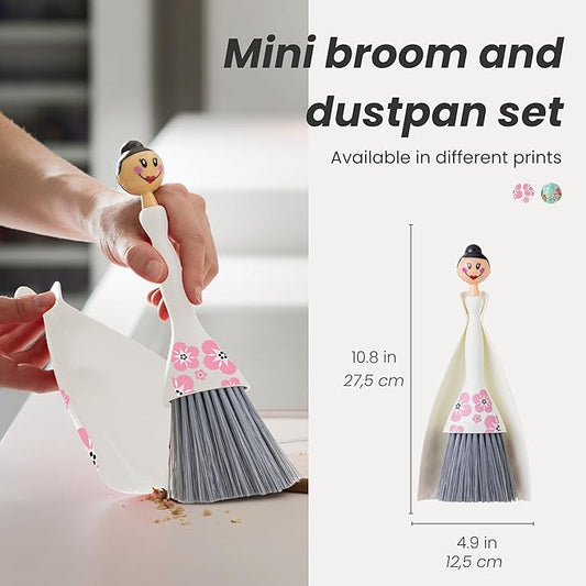 Vigar Mini Broom and Dustpan Set, Small Broom and Dustpan Set for Dust, Pet Hair, Car, and Crumb, Perfect for Home and Camping Essentials, White