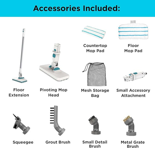 BLACK+DECKER Steam Mop, Floor and Handheld Steamer, Multi-Purpose Steam Cleaner with 6 Attachments, Corded (BHSM15FX08)