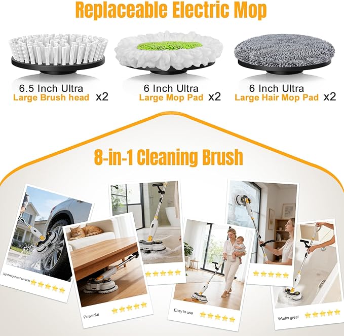 Cordless Electric Mop for Dewalt 20V Battery (NO Battery), 2 in 1 Automatic Spin Mop & Electric Floor Scrubber Machine with LED Light & Water Spray, 800 RPM Rotating Electric Mops for Floor Cleaning
