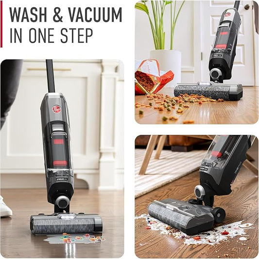 Hoover ONEPWR Streamline Cordless Hard Floor Cleaner, Wet Dry Vacuum, BH55400V, + Hoover Pure Essentials Solution Hard Floor Cleaner, 50 oz, AH31465