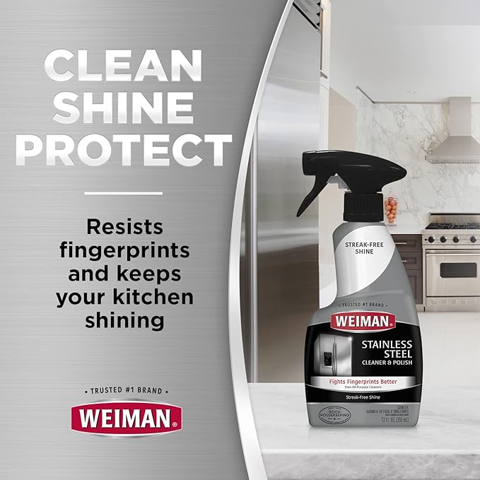 Weiman Stainless Steel Cleaner and Polish - Protects Appliances from Fingerprints and Leaves a Streak-Free Shine for Refrigerator, Dishwasher, Oven, Grill, 22 oz, 6 Pack