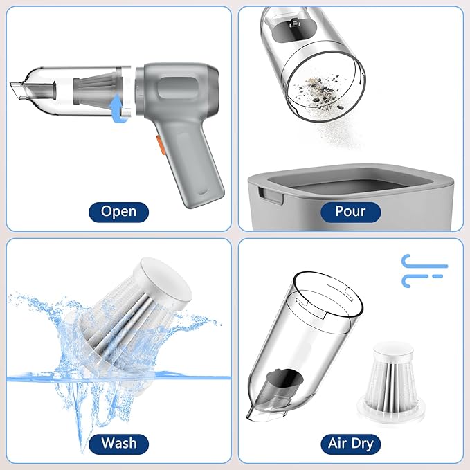 Fanisic Car Vacuum Handheld Vacuum Cleaner/Air Duster, 15000PA Strong Suction with Brushless Motor, Rechargeable Dust Buster/Hand Pump Low Noise for Car Detailing Home Office Cleaning