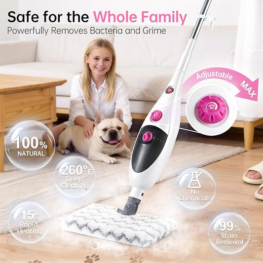 12-in-1 Steam Mop & Detachable Handheld Steam Cleaner, 400ML Tank with Adjustable Steam, Safe for Hardwood, Sealed Floors, Marble, Laminate, Stone & Tile