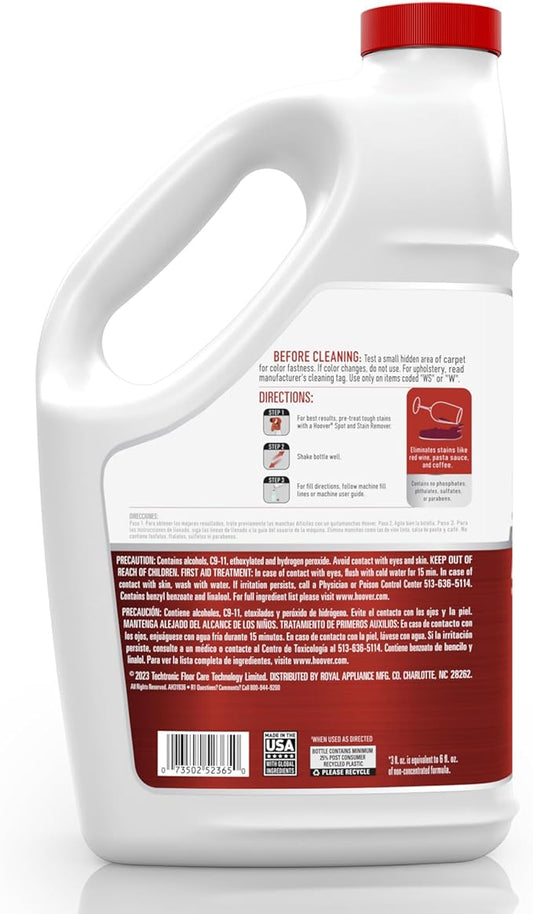 Hoover Oxy Carpet Cleaner Solution, 116 oz., Ocean Breeze Scent, Deep Cleaning Carpet Shampoo Solution, Removes Tough Colored Stains from Carpet and Upholstery, Pair with Hoover Carpet Cleaner Machine