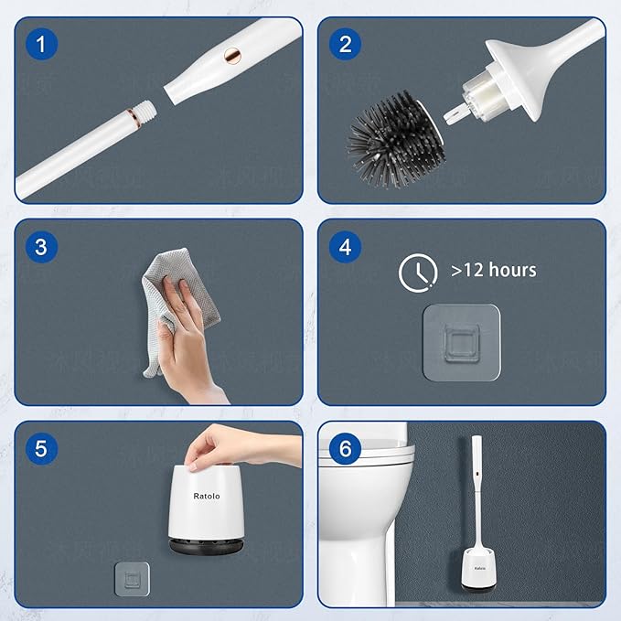 Electric Toilet Brush,Silicone Toilet Brush,Toilet Bowl Brush and Holder Set with Ventilated Holder,Toilet Brush, Floor Standing, Wall Mounted Without Drillingļ¼Rechargeable