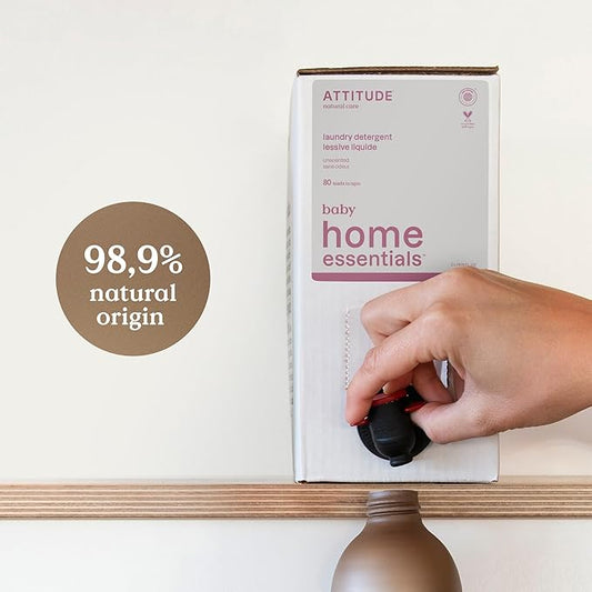 ATTITUDE Baby Laundry Detergent Liquid, EWG Verified, Safe for Baby Clothes, Infant, Newborn, Vegan, Naturally Derived Washing Soap, HE Compatible,