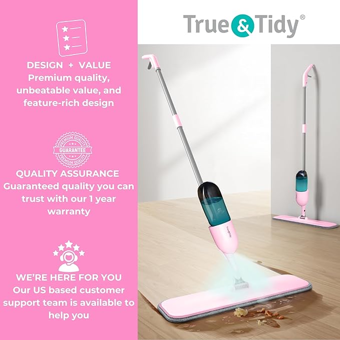 Heavy Duty Spray Mop Kit for Floor Cleaning, Refillable Water Tank, Use Any Cleaning Solution with Machine Washable Pads, Includes Flat Mop Head, Round, Squeegee Head