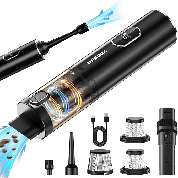 Handheld Vacuum Cordless, Car Vacuum with 14000PA Powerful Suction with LED Light, Air Duster 2-in-1,Low Noise Rechargeable Portable Mini Vacuum Cleaner for Car Home Pet Office,Two Gears Black