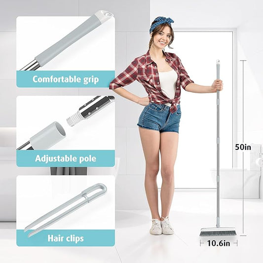 AIR U+ Grout Brush with Long Handle 180° Swivel Scrub Brush with Tweezers to Hair Clip V-Shape Grout Line Scrubber Stiff Bristles for Deep Cleaning Crevice, Tile Line, Shower, Kitchen, Corners(White)