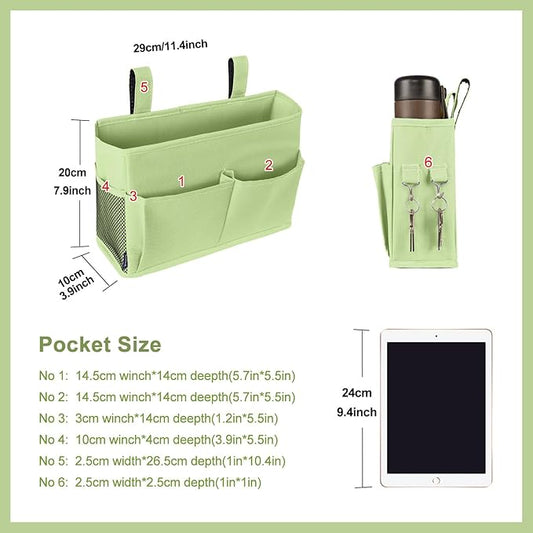 Surblue Bedside Caddy Hanging Bed Organizer Storage Bag Pocket for Bunk and Hospital Beds, College Dorm Rooms Baby Bed Rails, Camp 4 Pockets and 2 Hooks (Small,Sage Green)