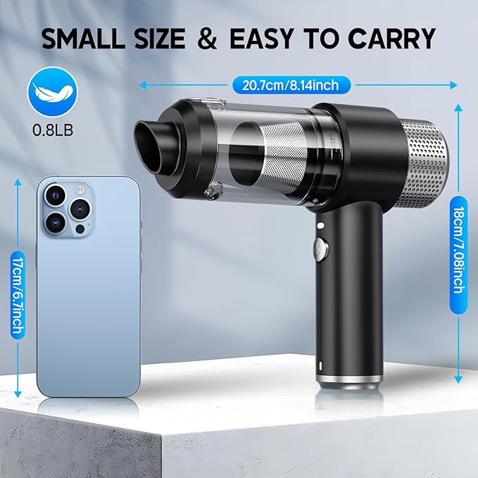 JONYJ Handheld Car Vacuum Cleaner, 16000PA Hand Held Vacuum Portable Cordless, 2 in 1 Air Duster and Vacuum Cleaner with LED Light, Multi-Nozzles, 120W High Power Mini Vacuum for Home, Pet, Office