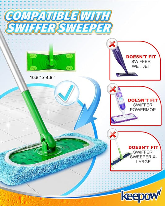 KEEPOW Reusable Dry Sweeping Cloths Microfiber Wet Pads Refill Compatible with Swiffer Sweeper Mop, Machine Washable Sweeping Mop Pads for Use on All Floors - Stone, Hardwood, Laminate & Tile (6 Blue)