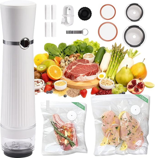 Handheld Vacuum Sealer, Detachable & Easy to Clean, Includes 5 Reusable Bags, Portable Food Saver, Extends Freshness 10x, Auto Power Off, for Kitchen, Travel & Outdoor