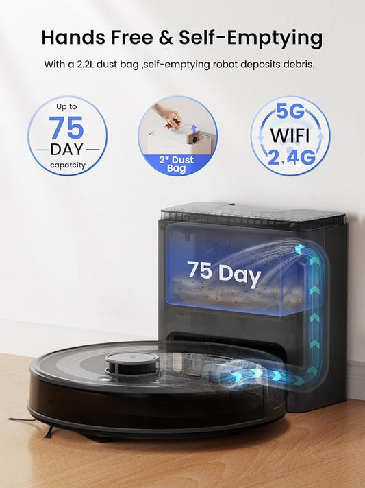 Lefant LiDAR Robot Vacuum and Mop Combo,75-Days Self-Emptying,6000Pa Powerful Scution,Multi-Floor Mapping, No-Go Zones,140 Min Runtime,2.4G/5G WiFi/Alexa/APP/iWatch,M2 Plus Black