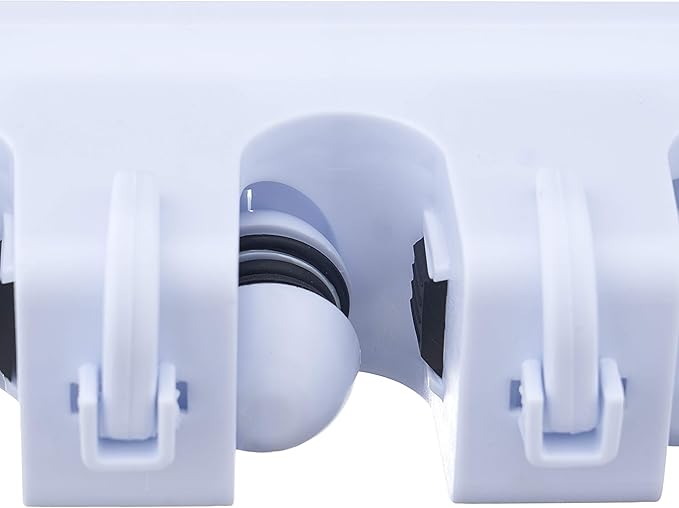 Superio Mop and Broom Holder Wall Mount White (2 Pack) Cleaning Tools Wall Organizer, 5 Rack Slots and 6 Hooks for Kitchen Closet Garage Garden and Office.