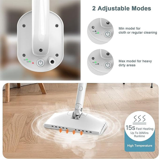 7-in-1 Steam Mop, 1200W Rotated Steam Cleaner for Home, 2 Modes, 400ML Removable Tank, 23FT Power Cord, 2 Pads, Multi-Surface Steamer for Hard Floor, Laminate Floor, Tiles Cleaning(Lake Blue)