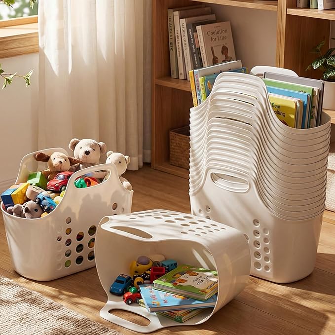 Nuogo 20 Pack Plastic Baskets with Handles Portable Shower Caddy Storage Baskets Reusable Caddy tote Organizer Bin for Bathroom Dorm Communal Showers Kitchen, 10.6" x 6" x 10" (White)