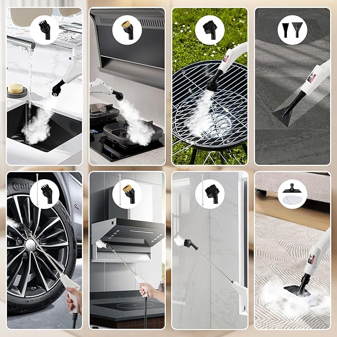 1L Handheld Steam Cleaner for Home and Kitchen Cleaning, 2500W 15s Fast-Heating & 3 Speeds, Portable Steam Cleaner Multi-Surface Deep Cleaning Supplies for Surface, Corner, Crevice (110V, White)