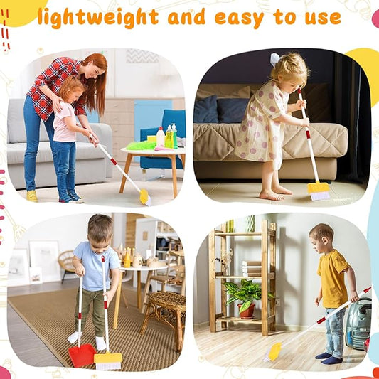 Kids Cleaning Toy Set Toddlers Broom Dust Pan Set for Housekeeping Pretend Play Cleaning Set, Cleaning Toys Gift for Toddlers Girls Boys Age 3-6 Years Old (2PCS - Red and Yellow Set)