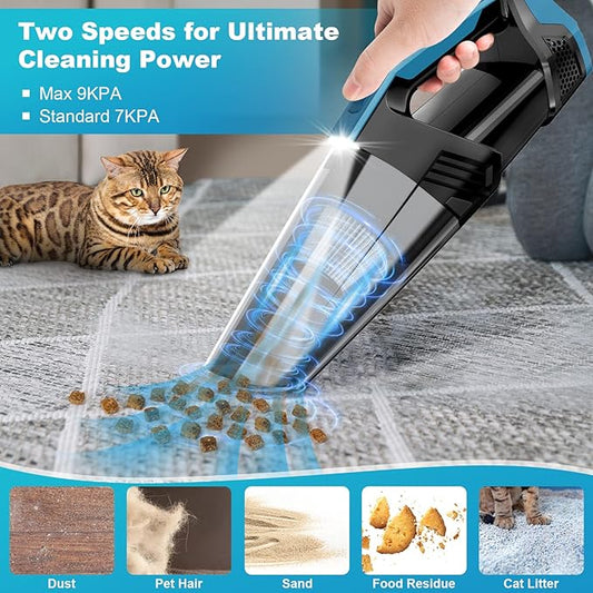 Cordless Car Vacuum Lightweight High Power Handheld Vacuum Cleaner with LED Light, Hand Vacuum for Car Home Office and Pet Hair, BlackBlue