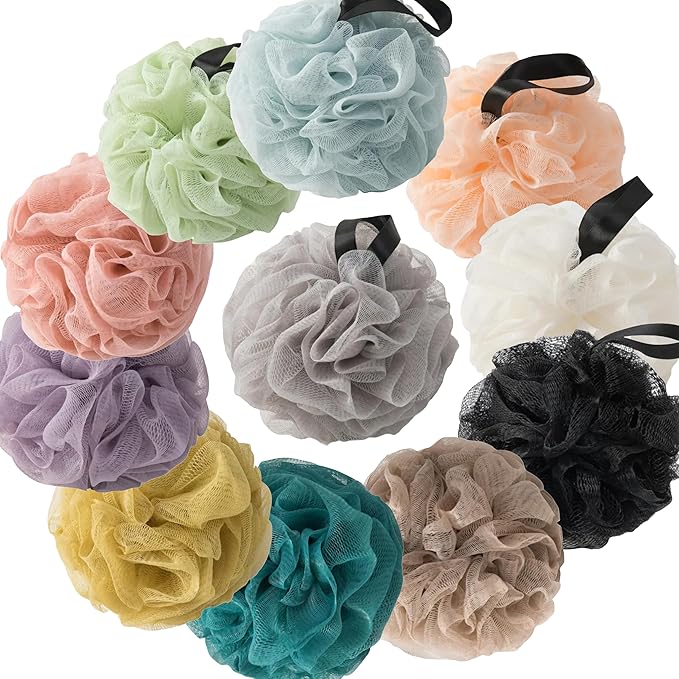 Loofah Sponges for Shower,Popular Mix Plus 6 Pack - Black, Gray, Sky Blue, Pink, Purple & Light Green