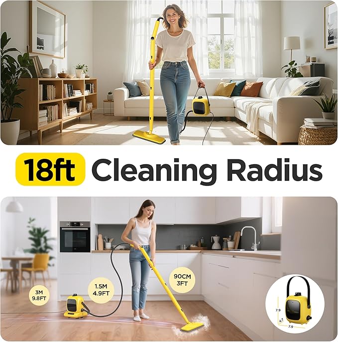 All-in-1 Steam Cleaner with 25 PSI High-Pressure Boiler, 21-Piece Accessory Kit, Portable Handheld & Floor Steamer for Tiles, Grout, Furniture and Car, Chemical-Free Deep Cleaning,3 Colors Selection