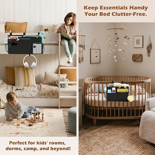 Surblue Bedside Caddy Bunk Bed Storage Organizer Hanging Pockets for College Dorm Rooms, Hospital Beds, Baby Bed Rails, Camping, RV, Small and Large Set, Black