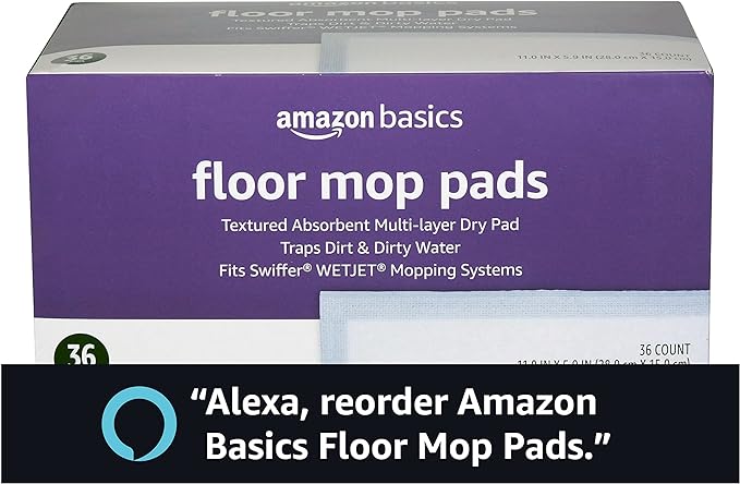 Amazon Basics Floor Mopping Pads, Fits Swiffer WetJet Mopping Systems, 36 Count (Pack of 1)